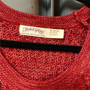 Faded Glory Red Crew Neck Sweater with Intricate Knit Pattern